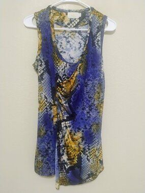 Hess Size 10 Blue Purple Snakeskin Draped Asymmetrical Tunic Tank Top